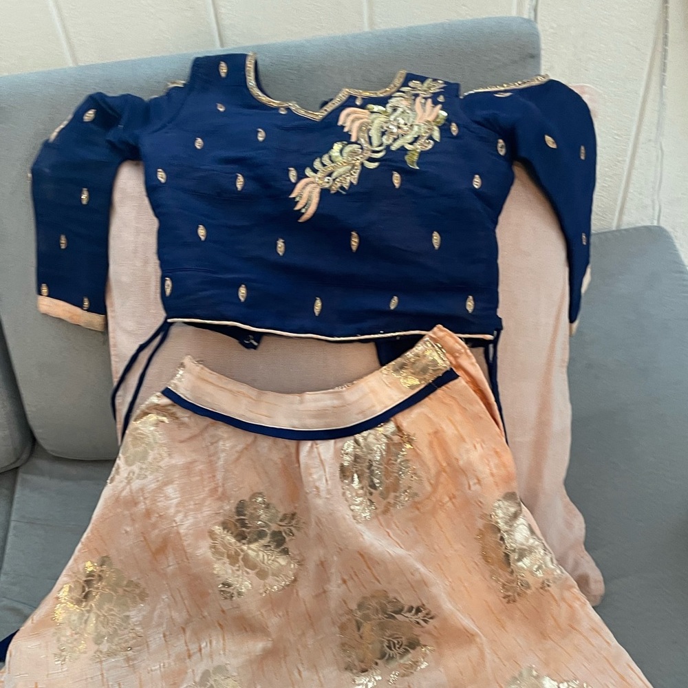 Handmade Girls Toddler Lehenga 3-4T Navy & Peach